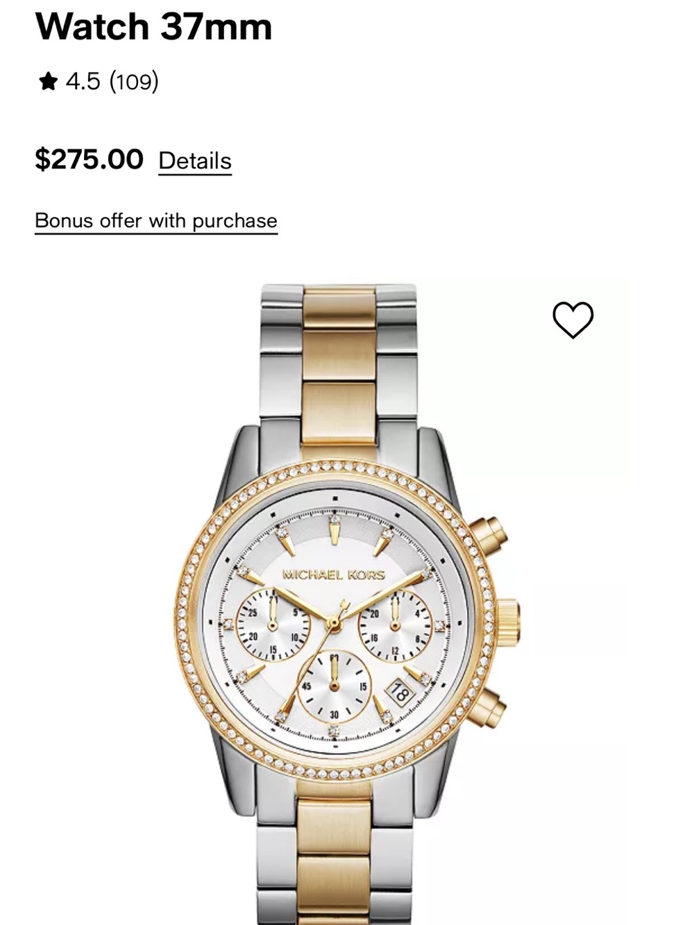 Michael Kors Two-Tone Gold and Silver Women's Chronograph Watch